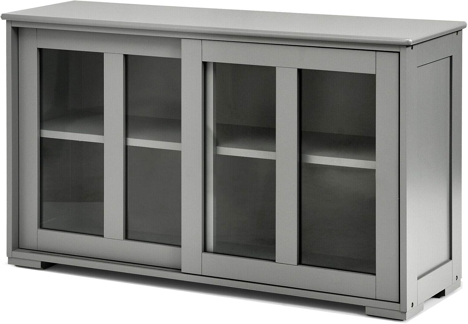 HPW Grey Sideboard Buffet Cupboard Kitchen Cabinet Sliding Glass Door Pantry Kitchenware Kitchen Appliance 2 Shelves Storage Restaurant Dining Room Use Ample Storage Space Spacious Top