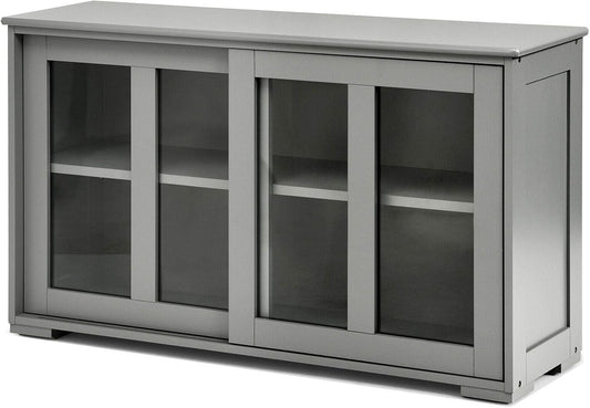 HPW Grey Sideboard Buffet Cupboard Kitchen Cabinet Sliding Glass Door Pantry Kitchenware Kitchen Appliance 2 Shelves Storage Restaurant Dining Room Use Ample Storage Space Spacious Top