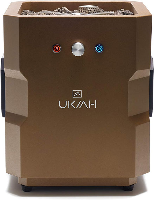 Onlyfire Tailgater II Music Fire Fit Table by Beat Fire to Music Technology - Portable Brown Camping Fire Pit with Stainless Steel Burner, Lava Rock & Built-in Entertainment Sound System