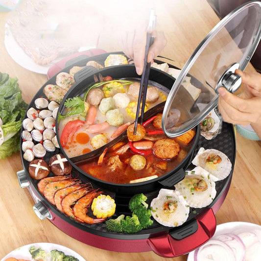 Hot Pot Multifunctional Non-Stick Korean BBQ Smokeless - Korean Hot Pot With Divider Shabu Shabu Pot - Separate Dual Temperature Control