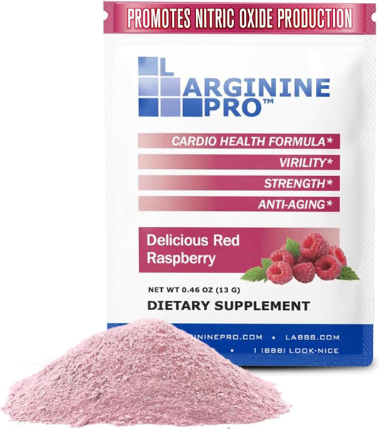 L-ARGININE PRO Supplement Powder | 30 Packets Single Serve Travel Size | 5,500mg of L-arginine Plus 1,100mg L-Citrulline, Raspberry