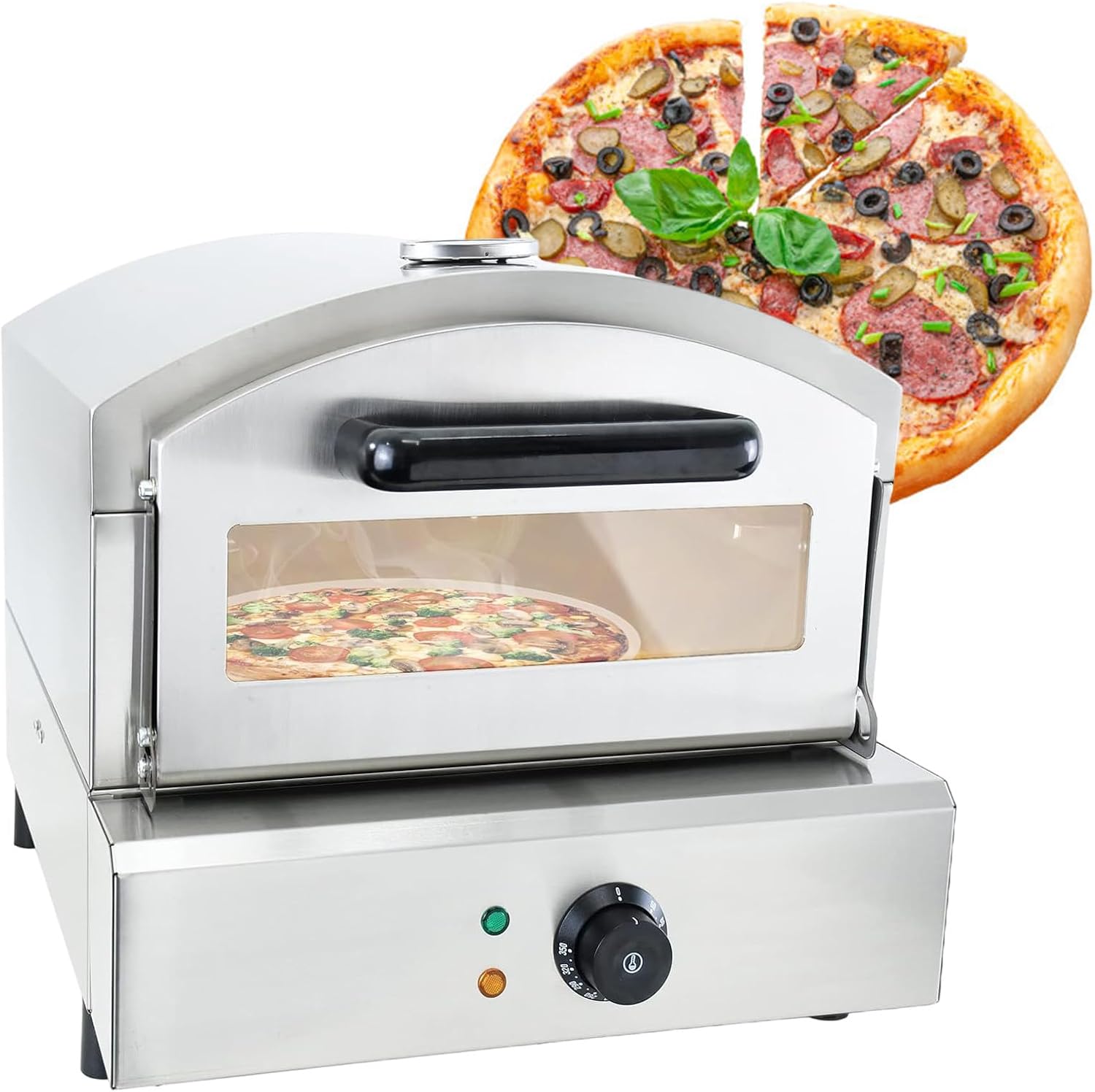 Commercial Pizza Oven Countertop, 12" Single Stove Stainless Steel Electric Pizza Oven, Multipurpose Indoor Pizza Maker for Restaurant Home Pretzels Baked,110V