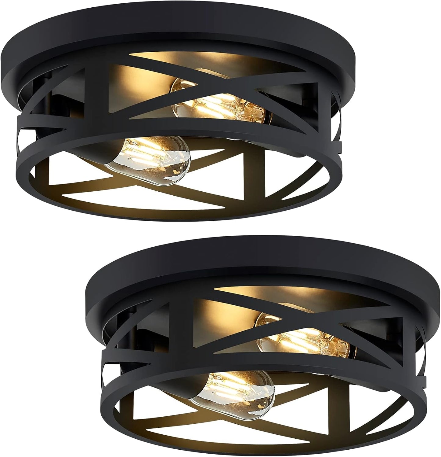 ZHU YAN 2 Pack Black Flush Mount Ceiling Light,Industrial Farmhouse Metal Cage Black Light Fixtures Ceiling Mount for Kitchen Entryway Hallway E26 Base (10.63in)