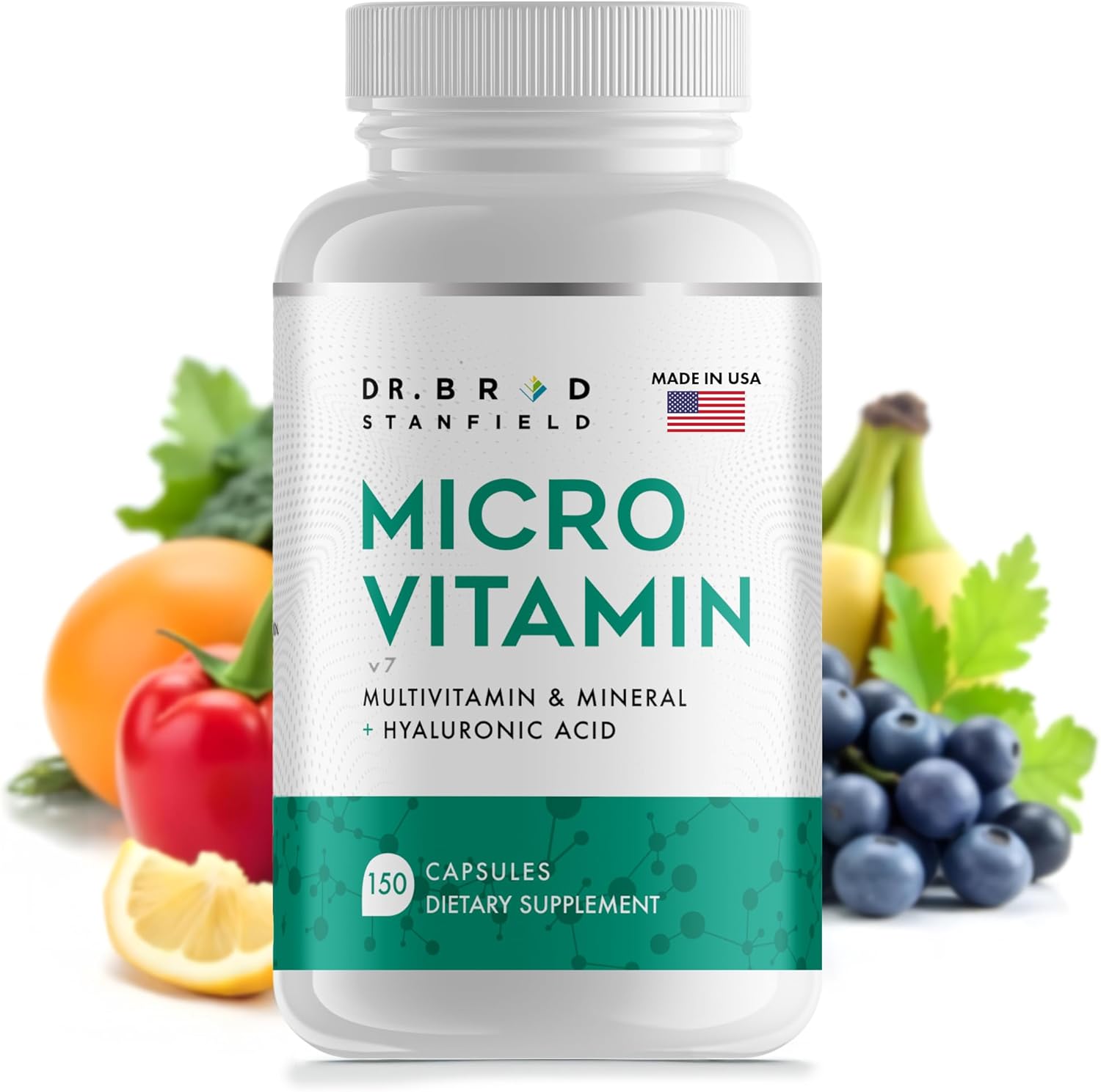 Daily Low Dose MultiVitamin & Mineral for Men & Women to Support Cognitive Performance & Memory + Hyaluronic Acid for Skin Health + TMG for Exercise (150 Count)