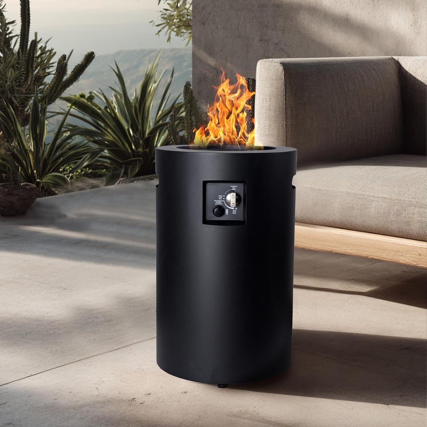 Propane Fire Pit Outside, 17 inch Gas Fire Pit Round, 50,000 BTU Fire Column for Outside Patio, Garden, Backyard, Black