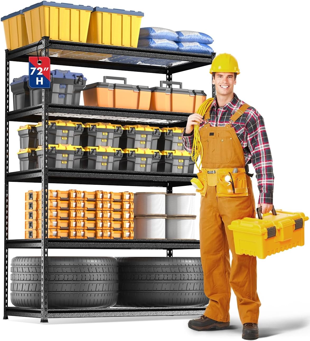 WORKPRO 5-Layer Heavy Duty Metal Storage Rack, 48\u201DW x 24\u201DD x 72\u201DH, Adjustable Shelving Unit with 4000 lbs Total Load Capacity, for Garage, Kitchen, Bathroom, Warehouse