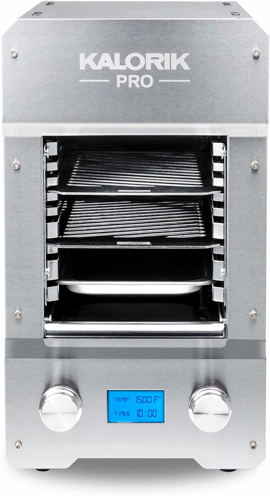 Kalorik Steakhouse Grill Pro Electric Broiler, 1500°F Stainless Steel Steak Cooker with 2 Grill Plates, Electric Grill for BBQ Burgers & Fish, 1600-Watts, Stainless Steel