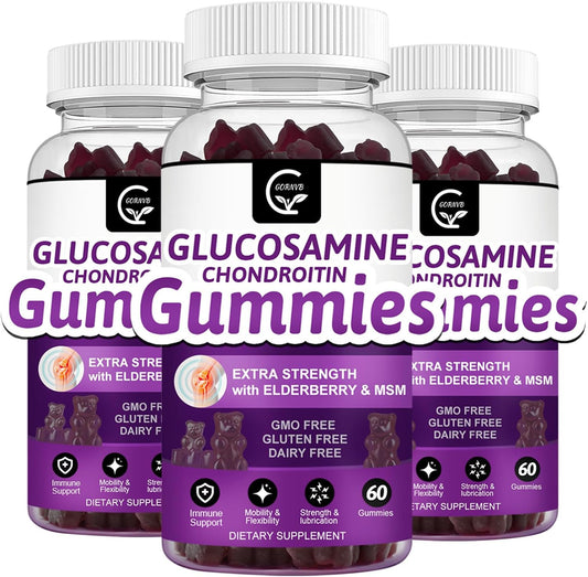 GORNVB Glucosamine Chondroitin Gummies with MSM & Elderberry \u2013 Extra Strength Mobility & Flexibility Support, Antioxidant Immune Supplement for Adults, Men & Women - 60 Chondroitin Gummies (3 Pack)