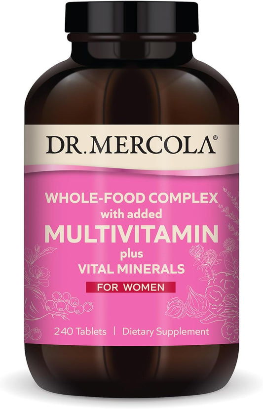 Dr. Mercola Whole-Food Complex with Added Multivitamin Plus Vital Minerals for Women, 30 Servings (240 Tablets), Dietary Supplement, Supports Overall Health