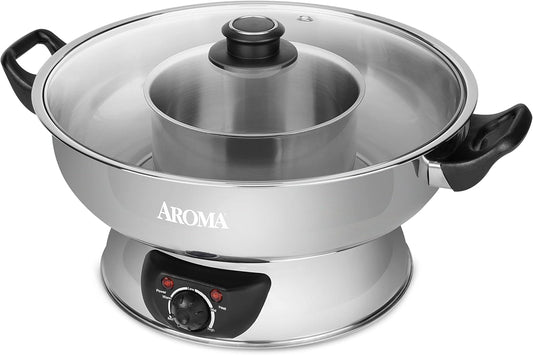 Aroma Stainless Steel Hot Pot, Silver (ASP-600), 5 quart