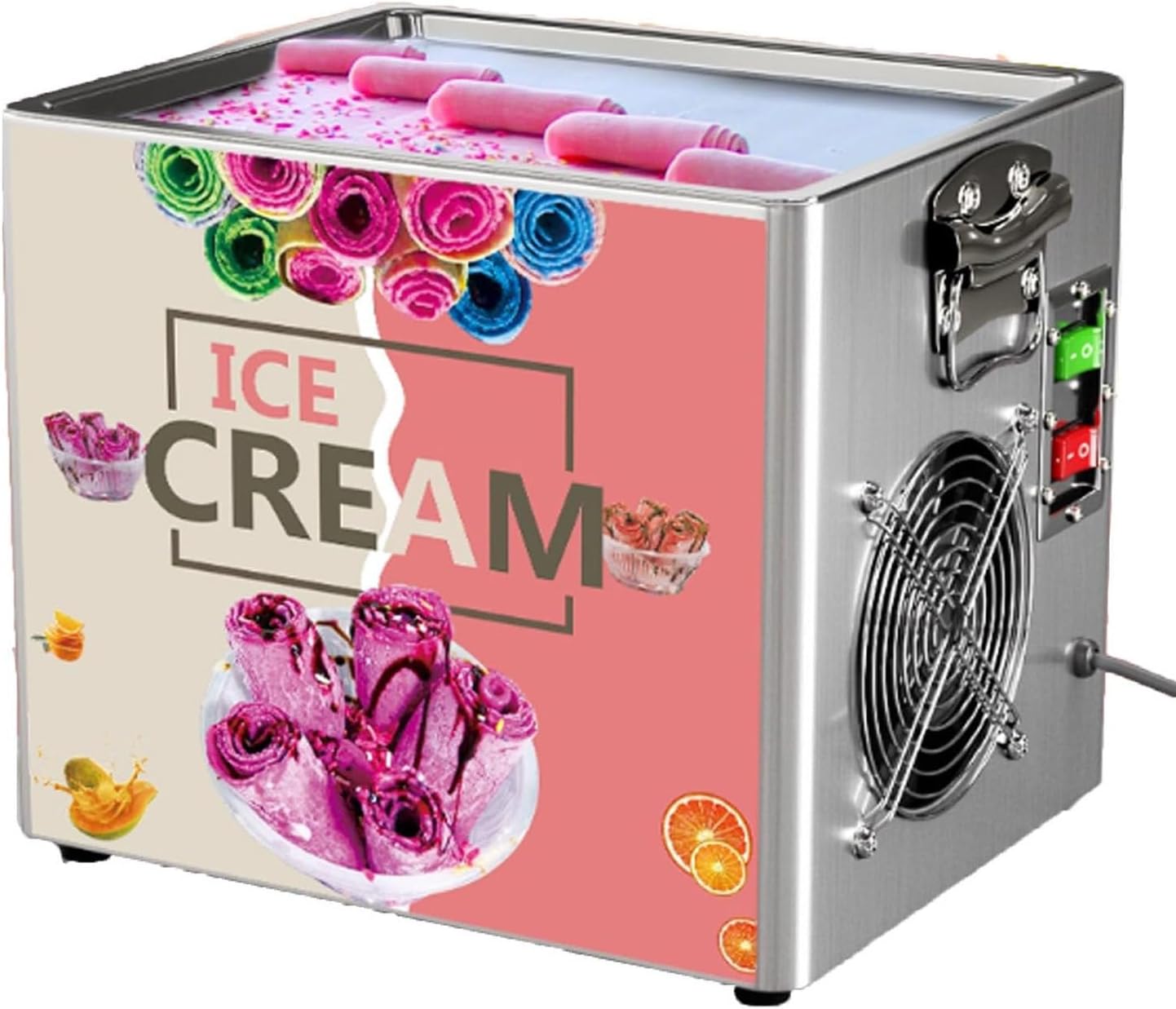 Commercial Rolled Ice Cream Machine, 330W Stir-Fried Ice Roll Machine, Stainless Steel Ice Cream Roll Machine, Yogurt Cream Machine for Dessert Shops