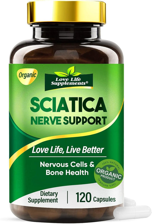 Sciatic Ner-ve Rel-ief, Nutritional Support Supplement Capsules for Sciatica, Natural Ingredients, Rich in Vitamins, Soothe & Comfort Hand, Finger, Waist, Buttock, Leg, Foot, 120 Capsules