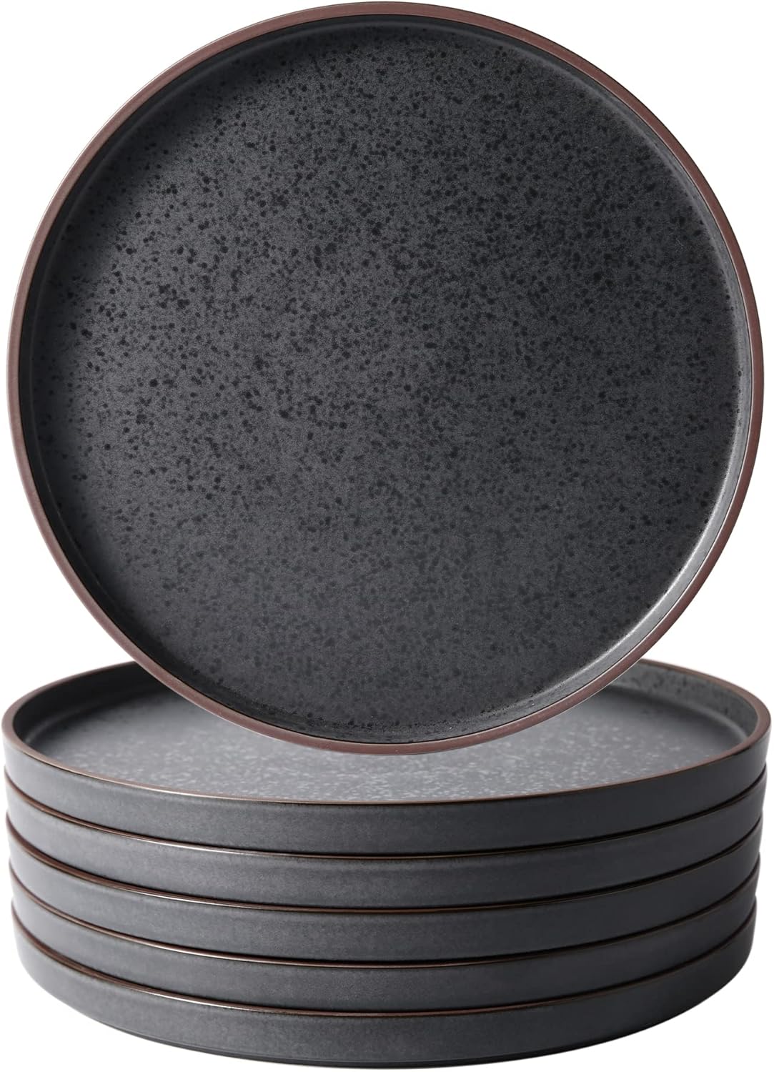 LERATIO Dinner Plates,Ceramic Dinner Plates Set of 6,10.75 inch Large ceramic plates,Modern Shape Dinnerware Dishes Set for Kitchen, Microwave & Dishwasher & Oven Safe-Coffee Rim