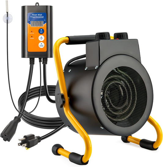 Greenhouse Heater with Digital Thermostat Controller, 1500W Green House Heater for Plants，Electric Grow Tent Heaters, Fast Heating with Overheat Protection, Space Heater for Flower Room, BK