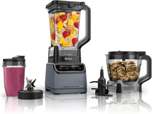 Ninja Grand Kitchen System Plus 1200 Watt Countertop Blender and Food Processor Machine with 4 Auto iQ Programs 72oz Pitcher, 8-Cup Bowl, 18oz Cup, Stainless Steel Blades for Home Smoothies & Slushies