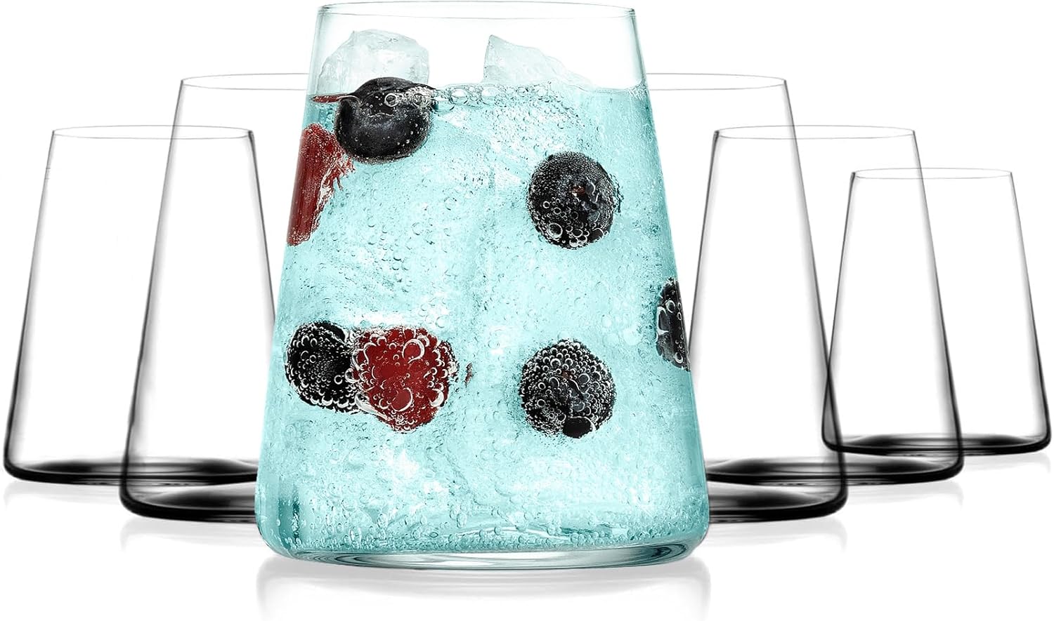 BENETI Drinking Glasses set of 6 | Premium 17oz Highball Glass Cups For Water, Juice, Cocktail, and Wine, Modern and Durable Crystal Glasses