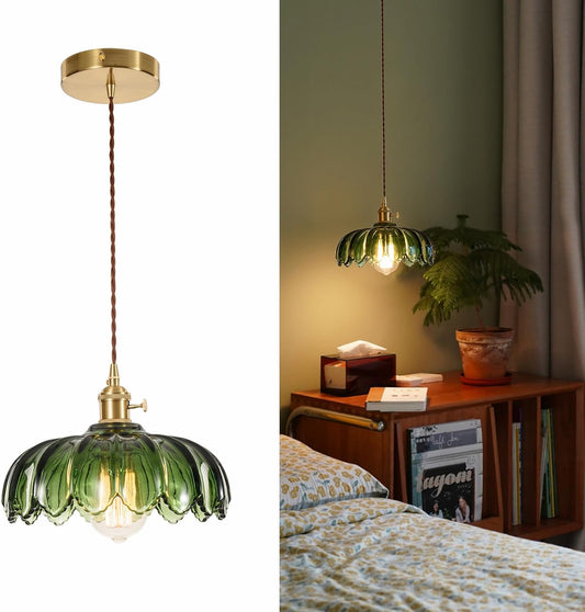 XZHGCEE Glass Pendant Light Vintage Light Fixtures, Glass Pendant Lights Kitchen Island, Gold Pendant Light, Modern Chandelier Pendant Shade Green Light Fixture for Bedroom Dining Room