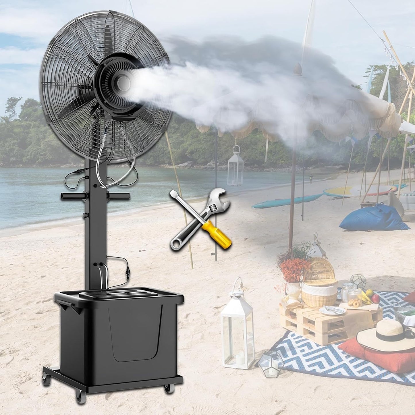 Industrial Misting Fan With 11 Gallons Water Tank, Outdoor Cooling Fans For Patios, 3 Speeds Spray Fan, 90° Oscillation For Outdoor Cooling Patio Barn Greenhouse(Liftable,650)
