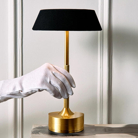 LED Cordless Table Lamp - Rechargeable Light for Home, Bedside, Kitchen - Small Dimmable Tap Lights - Battery Powered Touch Lamp for Desk Wireless - Black and Gold Lamp Shades, IP44, USB Type C Cable