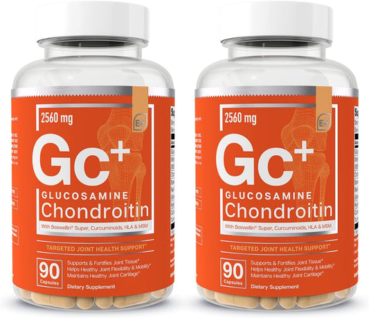 Essential Elements Glucosamine Chondroitin MSM Boswellia Serrata Hyaluronic Acid Supplement Joint Support Antioxidant Supplement for Flexibility - 180 Capsules (2-Pack)