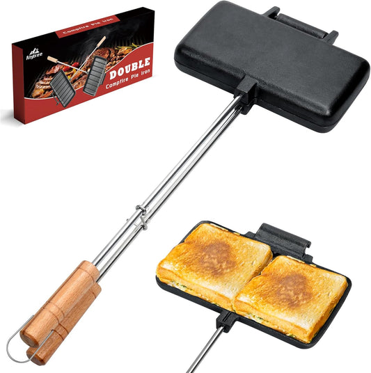 Alytree Double Pie Irons for Camping Cast Iron, Portable Mountain Campfire Pie Maker, Cast Iron Campfire Pudgy Maker, Sandwich Press for Camping