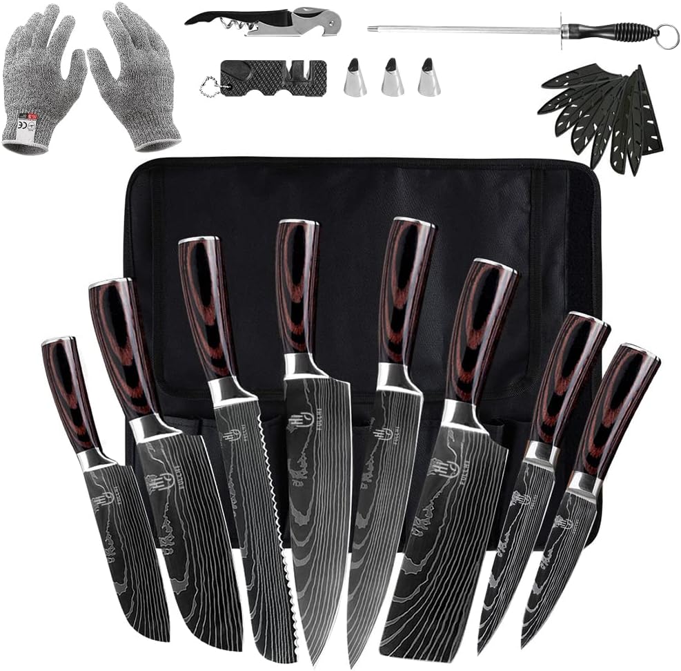 FULLHI 14pcs Japanese Knife Set - Premium German Stainless Steel Kitchen Knives