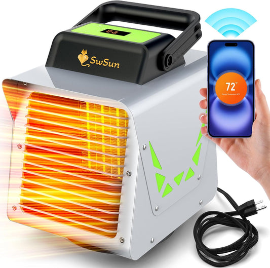 1500W Greenhouse Heater with Thermostat, Portable Outdoor Heater with Smart APP Remote Control for Green House, Garage, Grow Tents, Plants & Vegetables