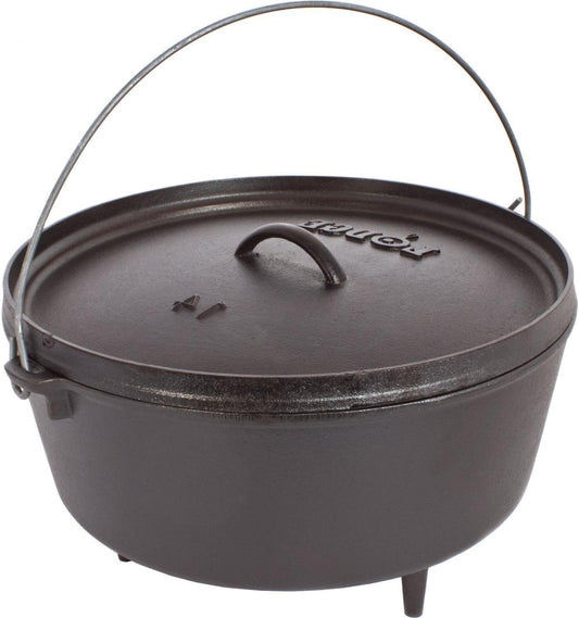 Lodge 10 Quart Pre-Seasoned Cast Iron Camp Dutch Oven with Lid - Dual Handles - Use in the Oven, on the Stove, on the Grill or over the Campfire - Black