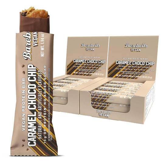 Barebells Plant Based Protein Bars, Caramel Choco Chip – 24 bars (2 Packs of 12) - 15g of Plant-Based High Protein Treats – Vegan Chocolate Nutrition Bar with 1g Total Sugar - On The Go Breakfast or Post-Workout Snack