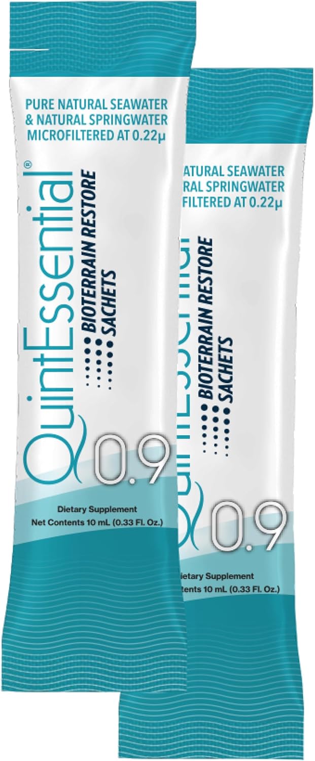 Quicksilver Scientific Quintessential 0.9 Sachets - Isotonic Solution with Sea Water Minerals + Alpine Spring Water - Liquid Hydration, Electrolyte + Multi Minerals Supplement (30 Count)