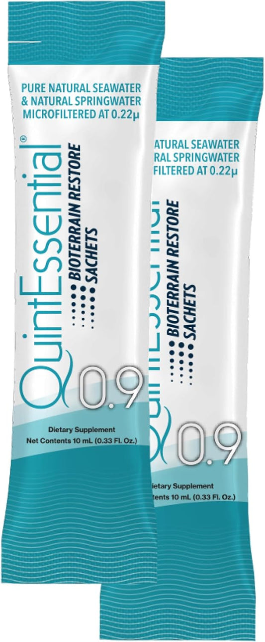 Quicksilver Scientific Quintessential 0.9 Sachets - Isotonic Solution with Sea Water Minerals + Alpine Spring Water - Liquid Hydration, Electrolyte + Multi Minerals Supplement (30 Count)