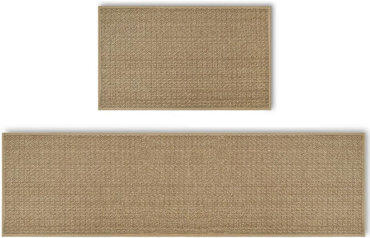 Artoid Mode Washable Non-Skid Kitchen Rugs and Mats Set of 2, Rubber Backing Absorbent Kitchen Mats for Floor Front of Sink Hallway - 17x29 and 17x60 Inch