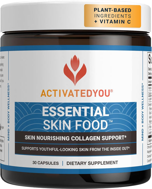 ACTIVATEDYOU Essential Skin Food, Advanced Skincare Collagen Elastin Support Supplement for Aging Skin, Helps Improve Appearance of Face Texture, Sagging w\/Dermaval, Vitamin C, Lysine (30 Capsules)
