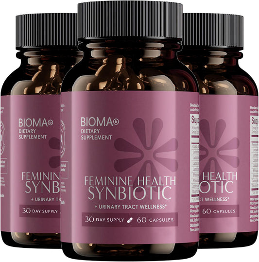 BIOMA Feminine Health Synbiotic - Women's Health Supplement for Healthy Vaginal pH, Urinary Tract & Digestive Support - with Probiotics, Cranberry & Tributyrin - 180 Capsules (3 Pack, 90-Day Supply)