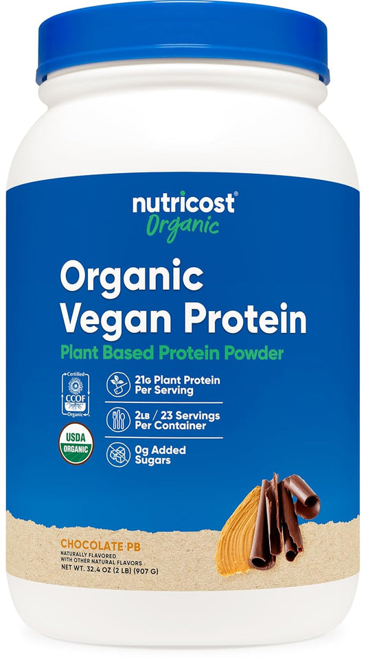 Nutricost Organic Vegan Protein Chocolate Peanut Butter (2 LB) - Gluten-Free, GMO-Free