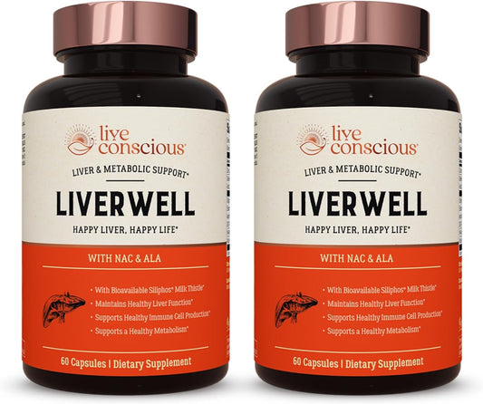 LiverWell Liver Cleanse, Rejuvenation, Metabolic Support - Liver Supplement for Liver Health w\/Highly Bioavailable Milk Thistle Extract, N-Acetyl Cysteine, Alpha Lipoic Acid, Zinc, Selenium - 2 Pack