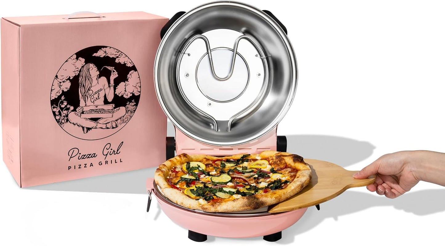 Crispy Crust Pizza Oven by PIZZA GIRL \u2013 Stylish Electric Oven for Pizza Indoor Portable, 12 Inch Indoor Pizza Oven Countertop, Pizza Maker Heats up to 795˚F for Stone Baked Pizza at Home (Retro Pink)