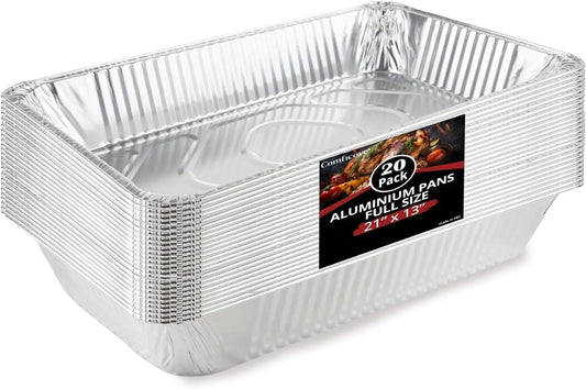 Aluminum Pans Disposable (20 Pack), 21x13 Pans for, Prepping, Roasting, Food, Storing, Heating, Cooking, Chafers, Catering, BBQ Grilling, Sturdy Baking Pan Trays