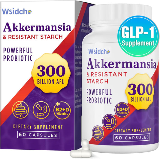 300 Billion AFU Akkermansia Probiotic | GLP-1 Supplement for Women & Men, Akkermansia Muciniphila for GLP-1, Digestive, Gut, Immune, Enhances Gut Digestive Lining function, Akka Superbiotics - 60 Caps