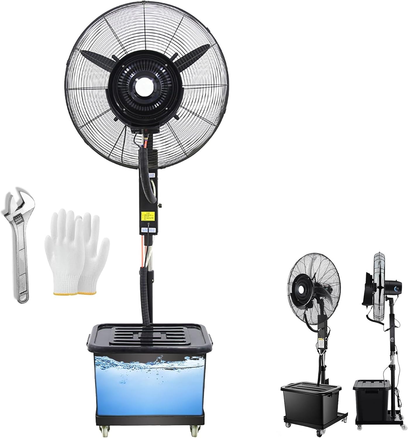 Outdoor Misting Fan,Industrial Mister Oscillating Fan with 43L Water Tank,Portable Mist Fans 26"\/30" Cooling Standing Fan for Patio,90° Rotating,3-Speed(380W\/30in)