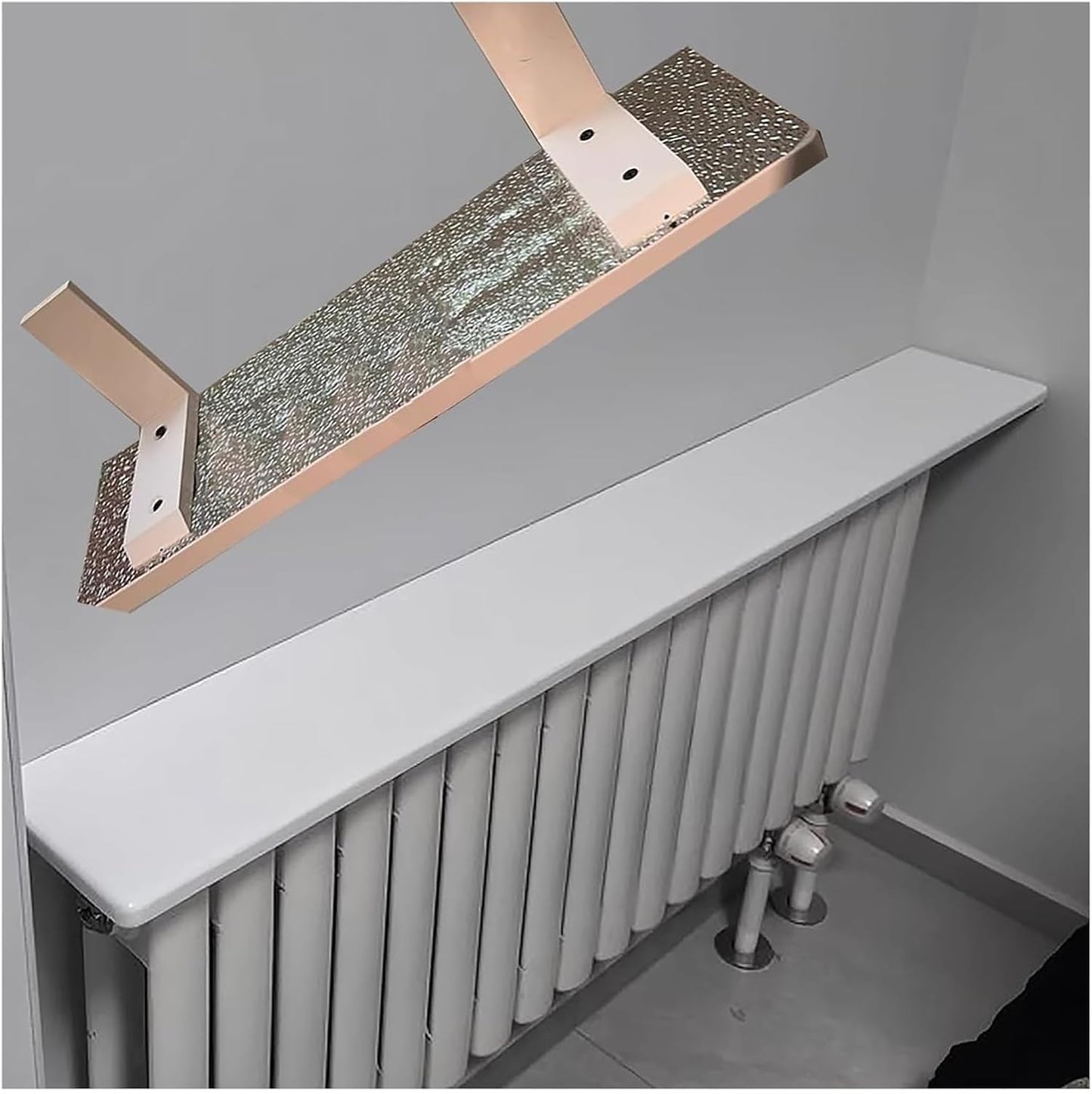 Radiator Cover with Ventilation slats， Radiator Shelf Wooden Floating to Block Heat for Kitchen Dining Room Studio Campervan(White (Lxwxh),165x20x2.2cm)
