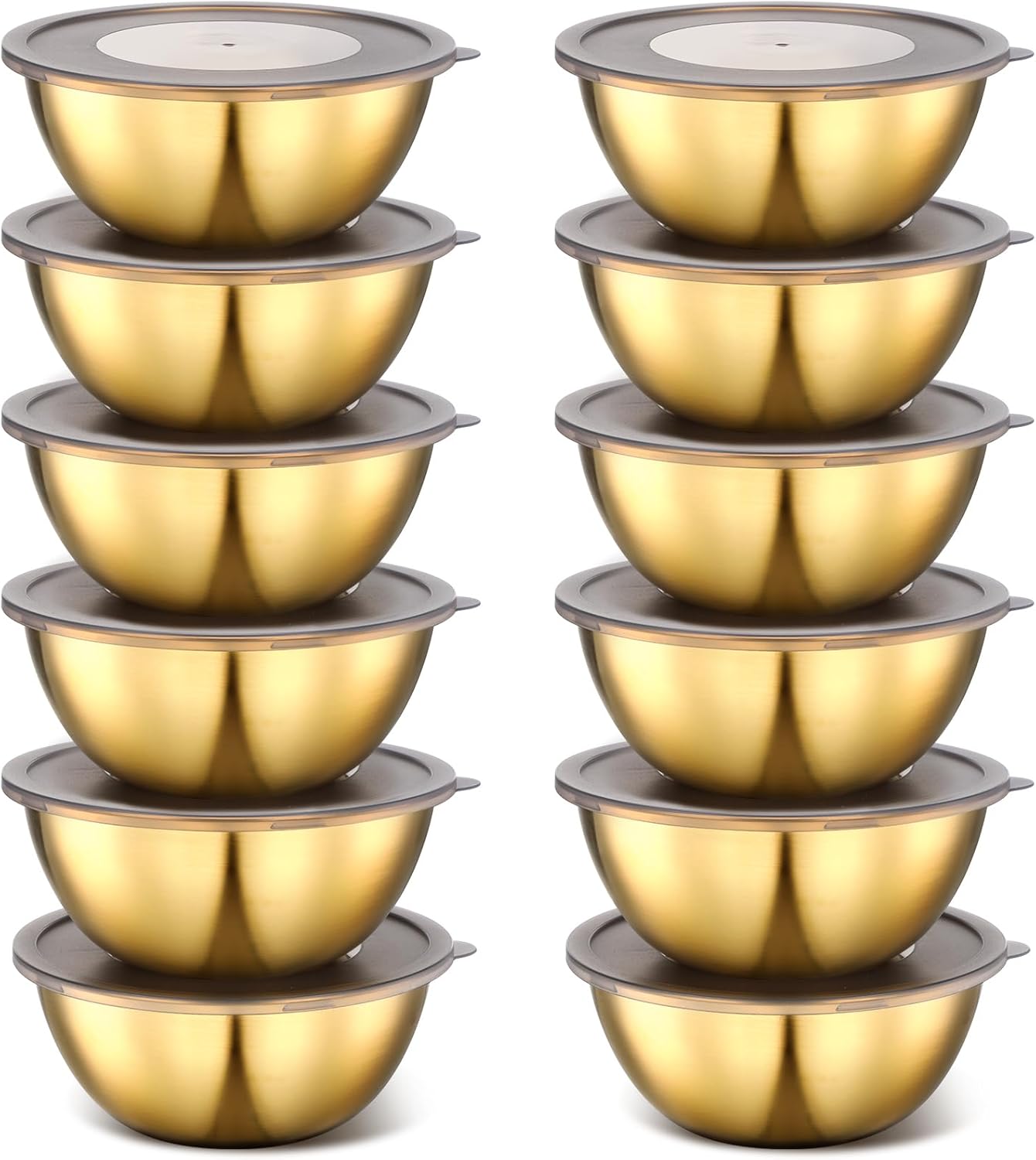 Nuogo 12 Pack 6.69 inches Gold Mixing Bowls with Airtight Lids Gold Stainless Steel Serving Bowl Metal Salad Fruit Soup Kitchen Accessories for Lunch Snack