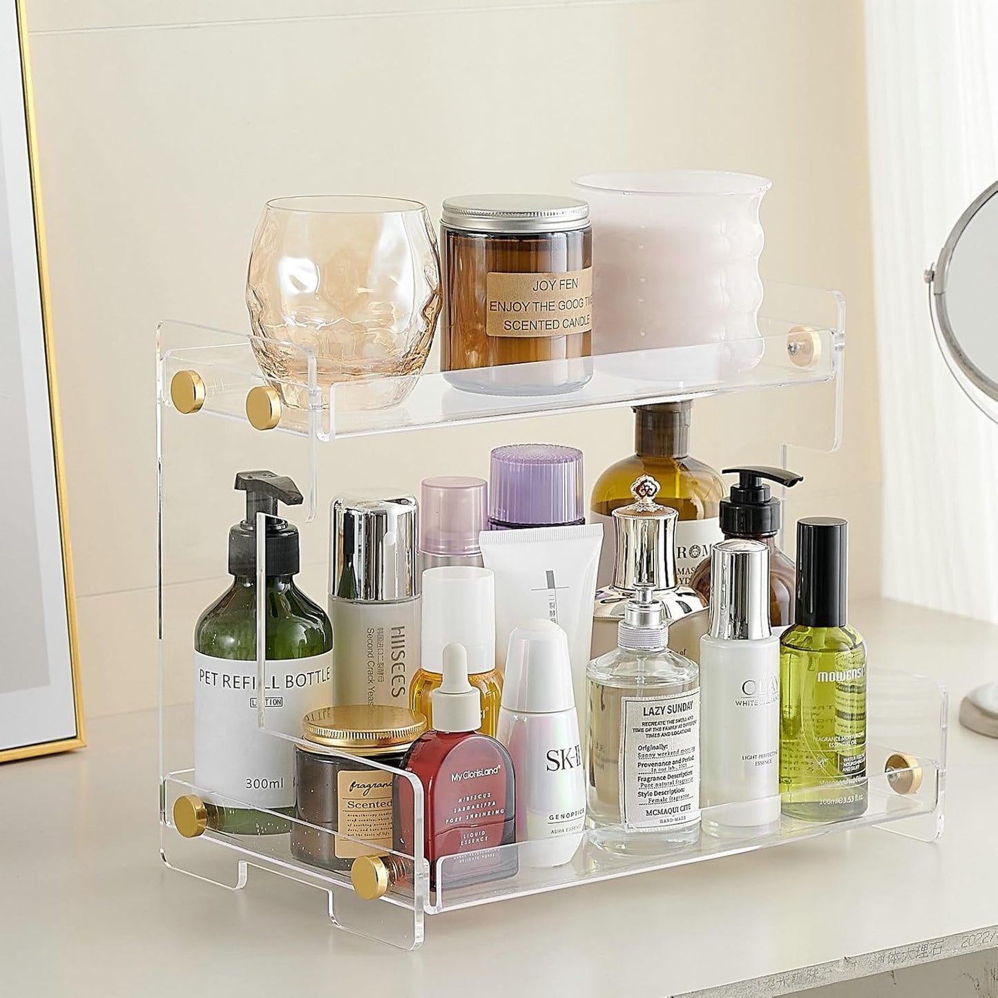FFK Bathroom Organizer Countertop 2-Tier Storage：Bathroom Counter Organizer Acrylic Standing Holder Cosmetic Storage Perfume Shelf for Bathroom Bedroom Dressing Table1