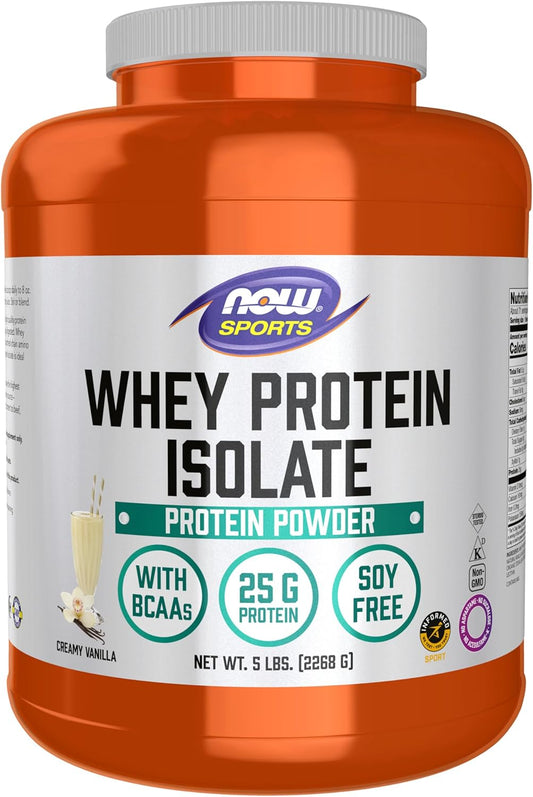 NOW Foods Sports Nutrition, Whey Protein Isolate, 25 g With BCAAs, Creamy Vanilla Powder, 5-Pound