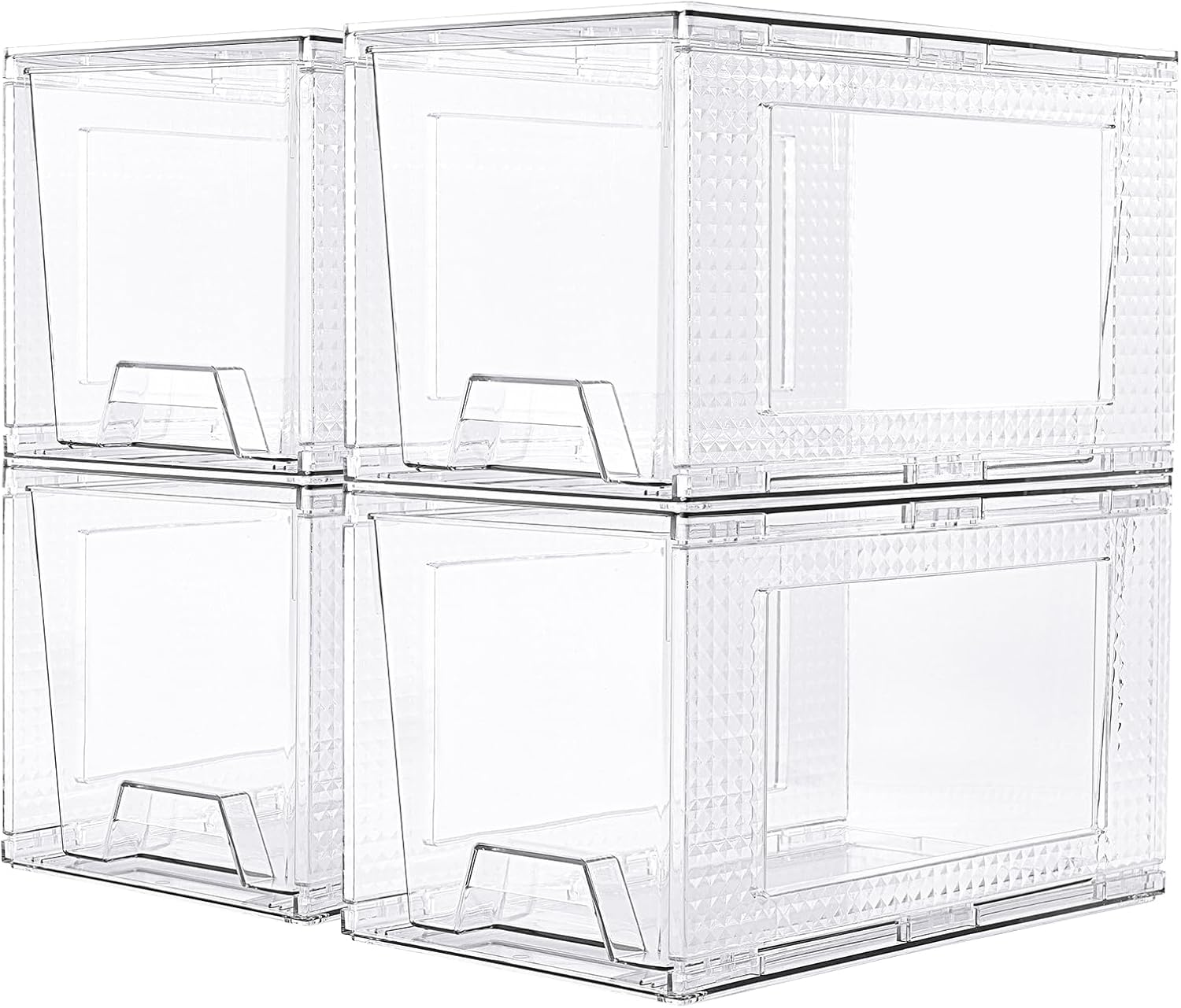JollyPack 4 Pack Clear Stackable Storage Drawers, Easy to Assemble Multi-Use Bathroom Organizers and Storage, Suitable for Vanity, Bathroom, Makeup, Under Sink, Office, Kitchen and Pantry