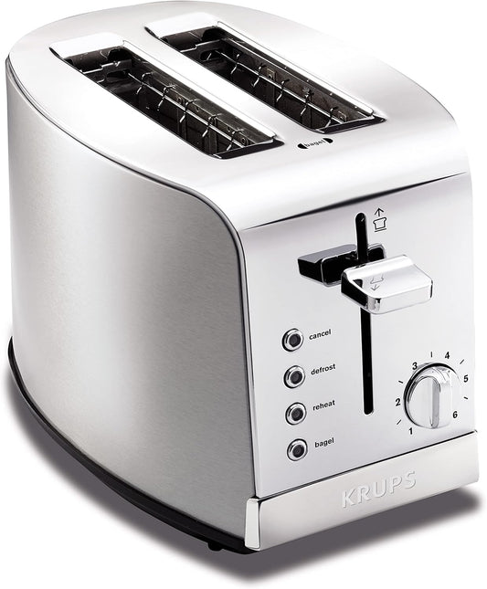 KRUPS 2 Slice Toaster with 6 browning levels and 4 easy-to-use functions, Stainless Steel, Silver