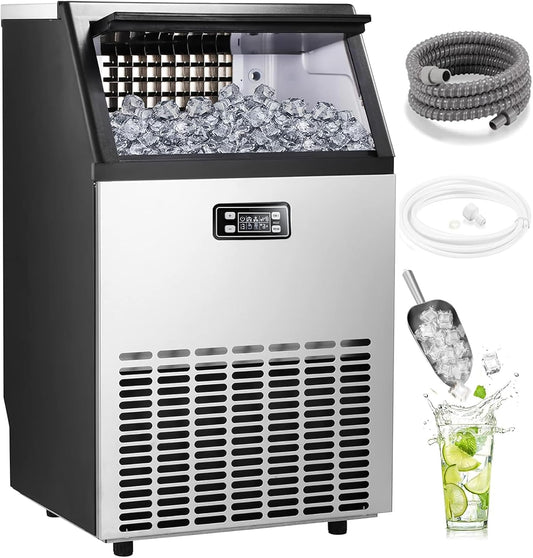 Commercial Ice Maker,2025 Upgraded-101lbs\/24H Stainless Steel Ice Machine with 33lbs Storage Capacity, Auto Self-Cleaning, LED Digital Display, 45 Ice Cubes in 12 Mins,Home\/Bar\/Restaurant