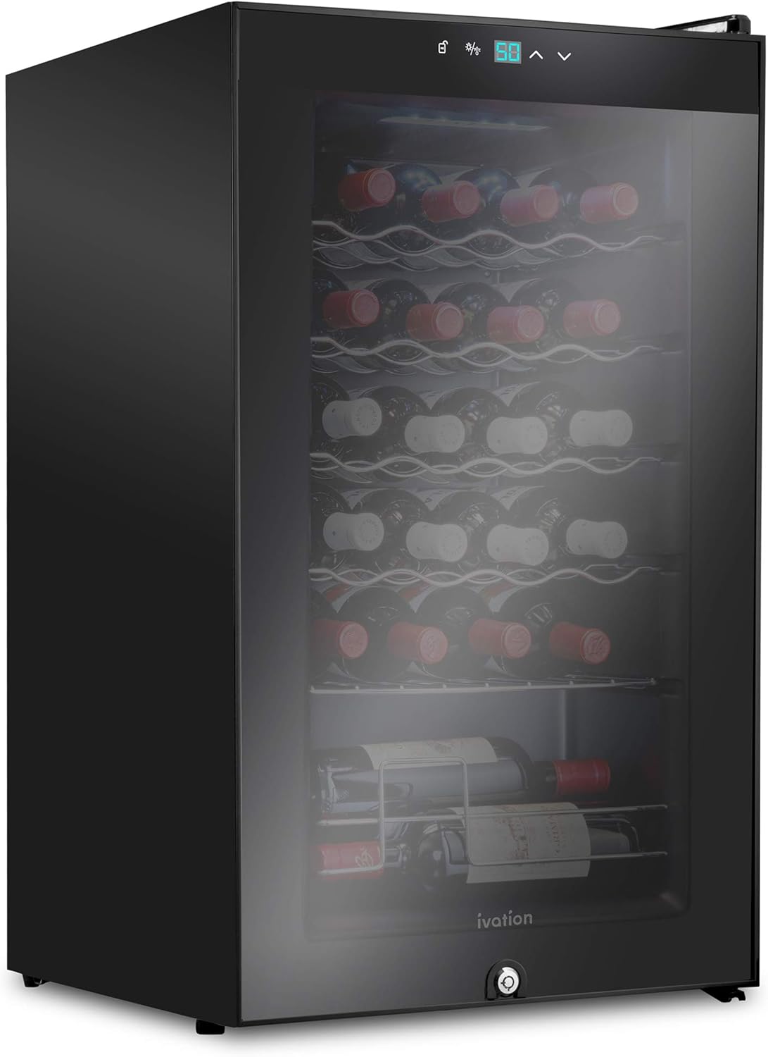 Ivation 24 Bottle Compressor Wine Cooler Refrigerator w\/Lock | Large Freestanding Wine Cellar For Red, White, Champagne or Sparkling Wine | 41f-64f Digital Temperature Control Fridge Glass Door Black