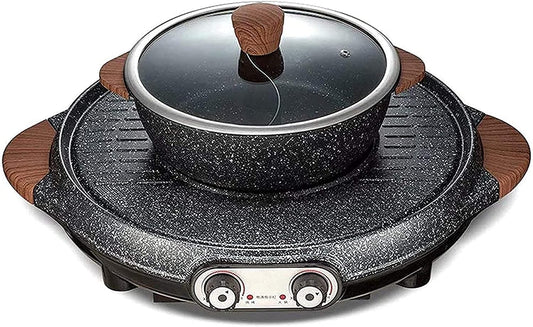 Korean BBQ Grill Electric Grill Indoor Multifunctional Hot Pot Teppanyaki Intelligent Temperature Control Grill & Shabu Shabu Pot with Divider for Family Gatherings,2100W,