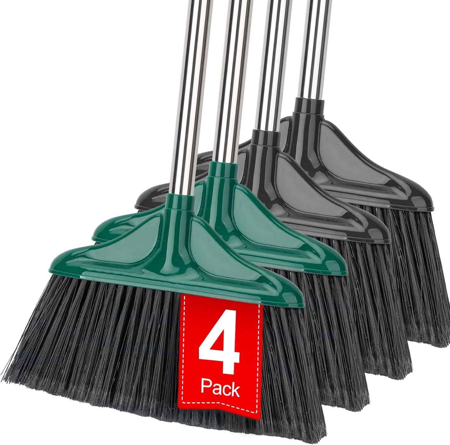 4 PCS Heavy Duty Broom Outdoor\/Indoor Commercial Broom with 61" Long Handle,Perfect for Home Garage Kitchen Office Lobby Room Floor,Black and Green